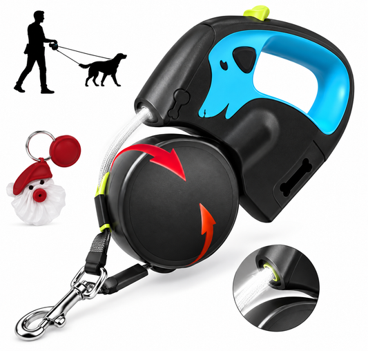 Correa retráctil de 3 m para perros pequeños, reflectante, doble, con giro de 360°, antienredos, con luces.
